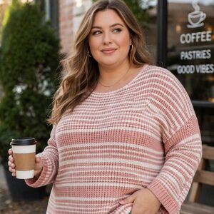 WRAP London Pink & White Striped Sweater | Organic Cotton Relaxed Fit Crewneck